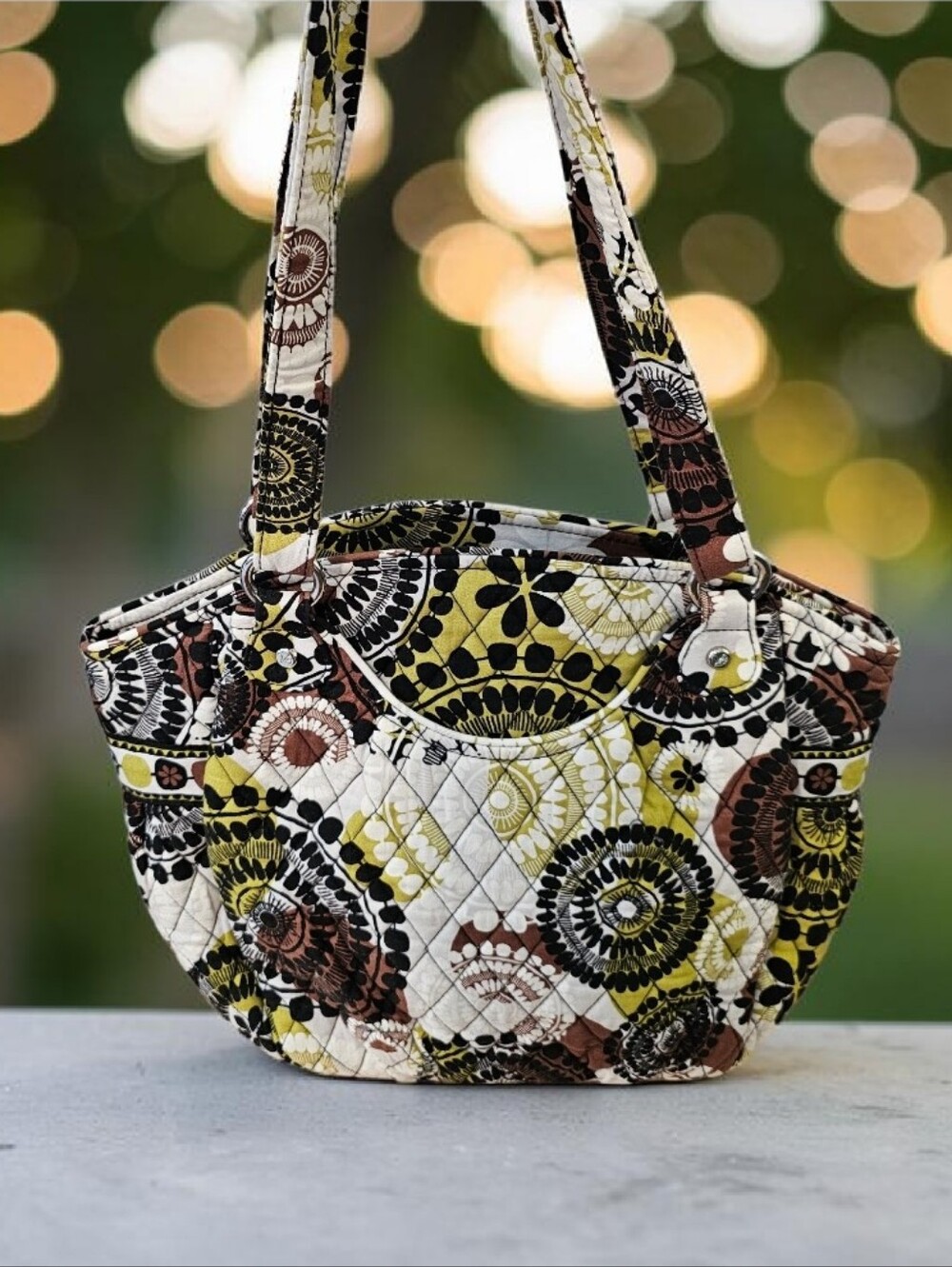 Vera Bradley Quilted Floral Medallion Shoulder Bag in Yellow, Brown & Black